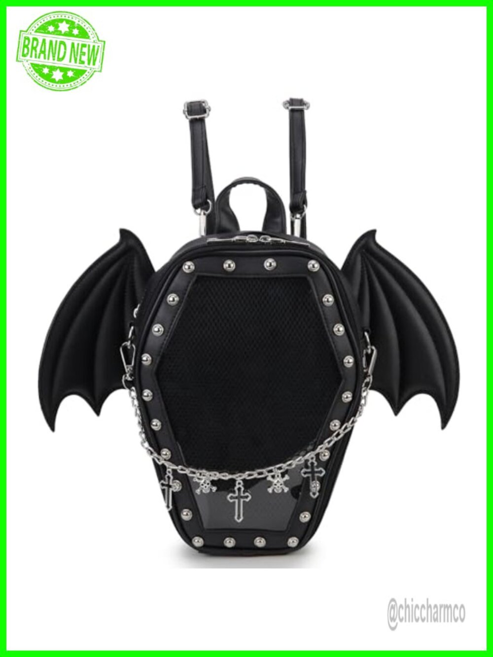 Ita Bag Coffin Shape Pin Display Backpack Vegan Leather Gothic Crossbody